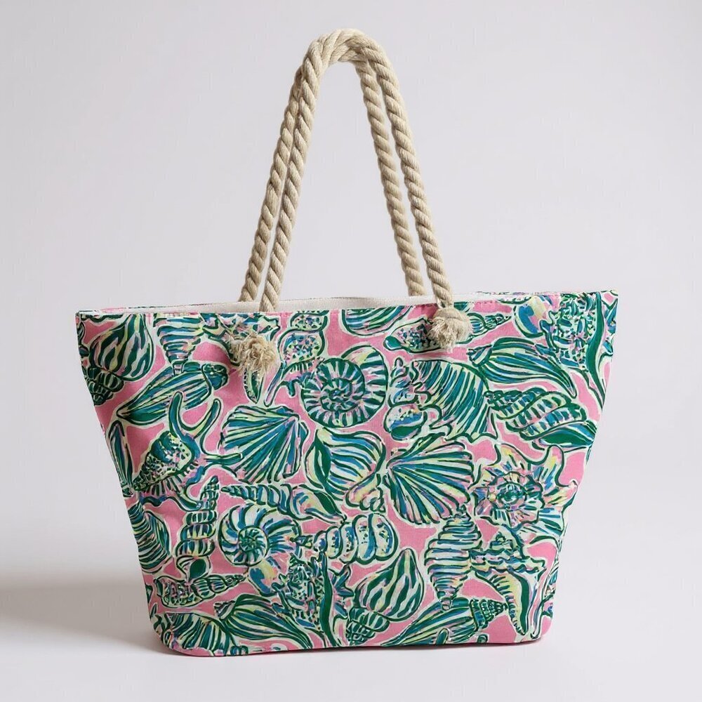 Pink and Green Leaf Beach Bag NWT